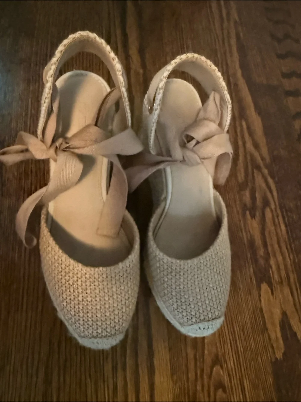 Neutral Lace-Up Espadrille Wedge Sandals - Women's Beige